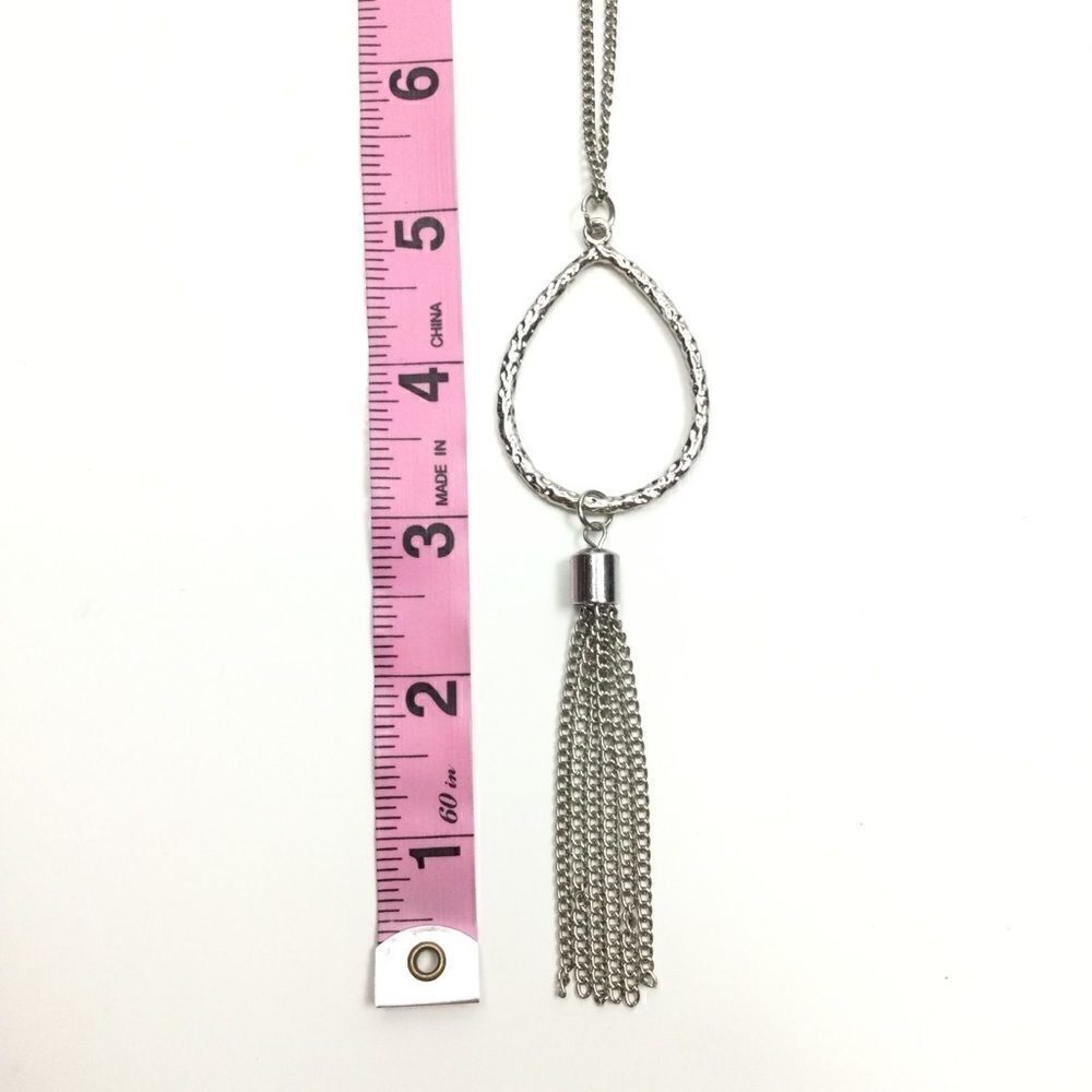 ‎Silver Chain Necklace, Pounded Silver Drop, Tassel - Picture 8 of 9